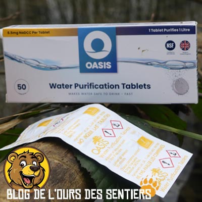 pastille oasis désinfectante pour l'eau potable en randonnée voyage